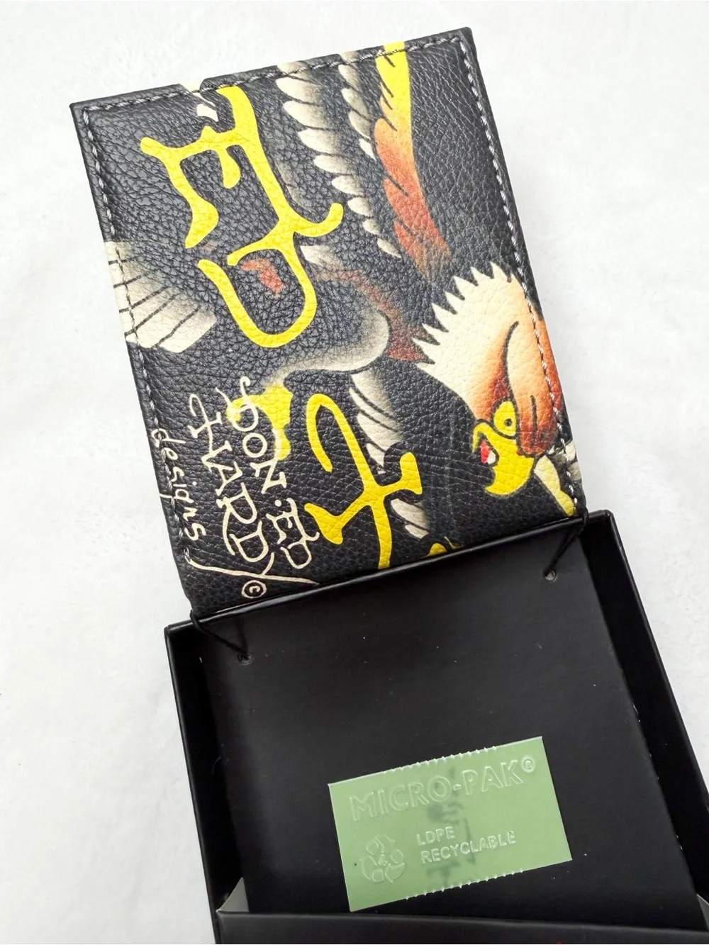 Ed Hardy Men’s Eagle Skull Bifold Wallet Valet Tray NIB Y2K Tattoo